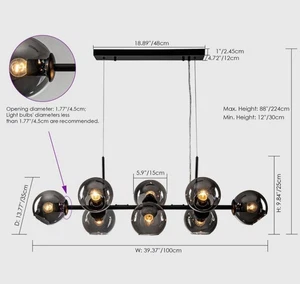 Rennnsan Kylie 8-Light Black Kitchen Island Globe Glass Bubble Pendant Lights - Picture 1 of 2