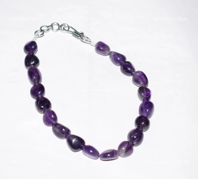 Tumble Amethyst Gemstone 925 Silver Birthday Beaded February Art Deco Bracelet - Image 1 of 4