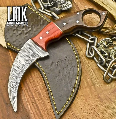 LMK Hot Item Karambit Knife Fire Damascus Walnut Wood Wooden Bolster Hunter Rare - Image 1 of 4