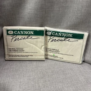 Vintage Cannon 1 Full Fitted, 1 Full Flat No Iron Percale Sheet Set Cream NEW - Picture 1 of 6