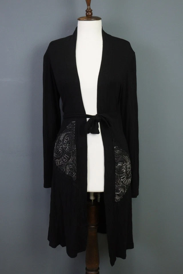 SAVE THE QUEEN черный классический крой повседневный длинным рукавом галстук талии кардиган размер 2XL - Изображение 1 из 4