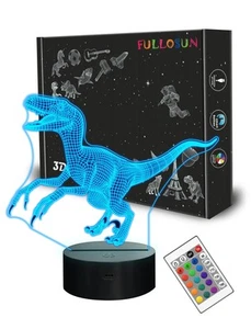 Dinosaur 3D Night Light, Jurassic Velociraptor Blue Lamp for Kids' Room Xmas ... - Picture 1 of 8