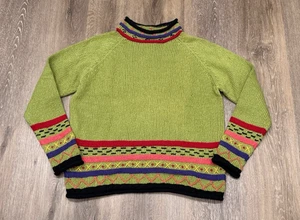 Planet Earth Sweater Womens Large Hand Loomed Peru Cotton Chunky Boho Mock Neck - Picture 1 of 8