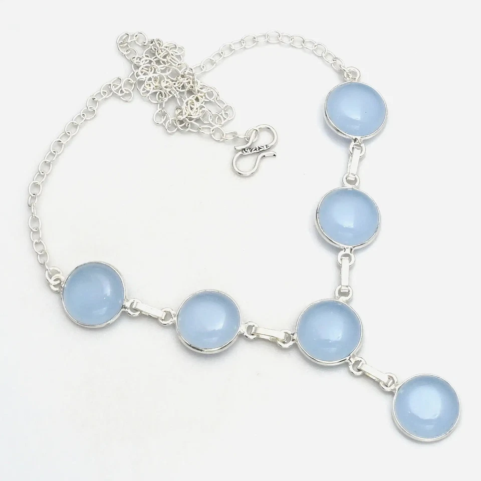 Collar étnico hecho a mano de piedras preciosas de calcedonia azul joyería 15 gms AN 14966 Foto 1 de 1