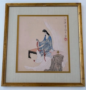 Vintage Japanese/Chinese " Young Woman" Ink and Color Painting on Silk. Signed - Picture 1 of 9