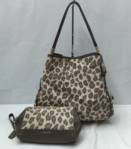 Borsa a tracolla Coach Madison Phoebe marrone tela stampata leopardata con portafoglio