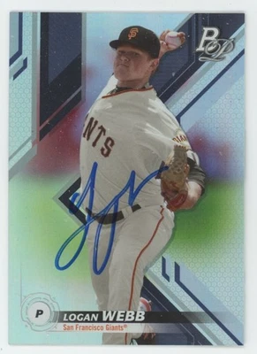 2019 Bowman Platinum Top Prospects Logan Webb Auto Giants #TOP-30 COA Card - Image 1 of 2