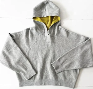 Anthropologie Maeve James Hoodie Sweatshirt Damen L grau gelb Oversize Cropped - Bild 1 von 10