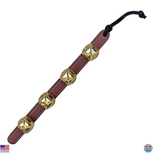 RRD Amish Made 4 Messing Schlittenglocken an braunem Lederband - Jingle Türklingeln - Bild 1 von 3