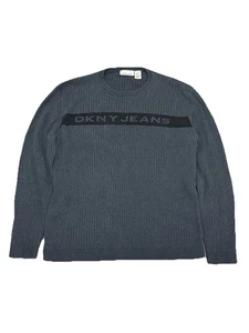 DKNY Men’s Size XL Crew Neck Sweater Rib Knit Spell-Out Gray Cotton - Picture 1 of 5