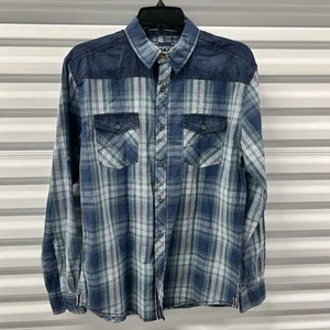 Men’s XL Western Cowboy Button Shirt Blue Plaid Rodeo Ranchwear - Picture 1 of 7