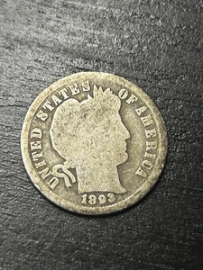 Moneda de diez centavos de barbero 1893 - 90 % plata - moneda circulada de Estados Unidos - ¡Fecha clave como nueva! 1893/2? Raro - Imagen 1 de 9