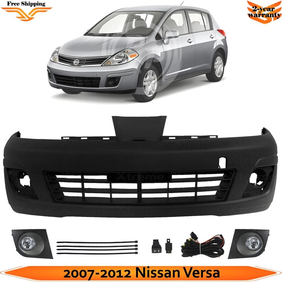 Front Bumper Cover Primed Plastic & Fog Lights Kit For 2007-2012 Nissan Versa Foto 1 de 4