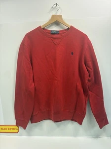 Polo Ralph Lauren Red Crew Neck Sweatshirt Men’s M – Navy Pony Logo Cotton Blend - Picture 1 of 7