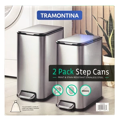 Tramontina 2-Pack Step Cans, Print & Stain Resistant Stainless Steel, 2-Gallon - Image 1 of 2