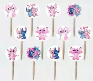 Angel & Pink Stitch Girlfriend Cupcake Picks Cake Topper -12 pcs, Lilo & Stitch - Picture 1 of 2