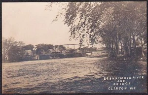 CLINTON MAINE PRE-1920 REAL PHOTO POSTCARD Sebasticook River & Bridge - Picture 1 of 1