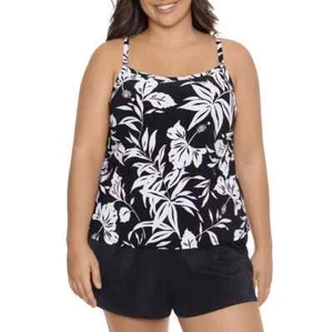 Vestido de baño floral Trimshaper talla grande 22W negro/blanco ¡NUEVO CON ETIQUETAS de una pieza! - Imagen 1 de 10