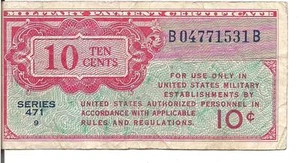 US, 10 CENTS, MILITARY PAYMENT CERTIFICATE, SERIES 471, P#M9, ND(1947) - Picture 1 of 2