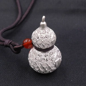 Colgante hueco de calabaza de nubes auspiciosas de plata fina pura 999 para mujer hombre de 1,4 pulgadas de L - Imagen 1 de 5