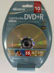 New Memorex LightScribe DVD+R Recordable Discs 10 Pack 16x 4.7 GB 120 Min Sealed - Picture 1 of 2