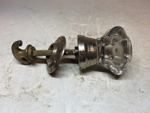 Antique Large Crystal Glass 8 Point Door Knob Set With Spindle And Thumb Latch Cover