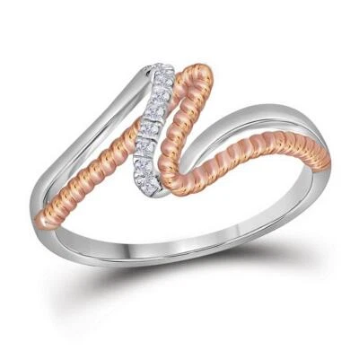 10K White Gold Real Diamond Women's Swirling Intertwined Rope Band Ring 1/12 CT - Image 1 of 2
