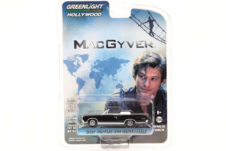1:64 Mac Gyver 1967 Pontiac GTO Convertible Nero Greenlight Hollywood - Immagine 1 di 1