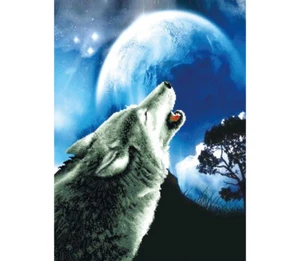 NEEDLE ART WORLD NO COUNT CROSS STITCH ON WHITE howling wolf 46.4 x 63cm - Foto 1 di 1