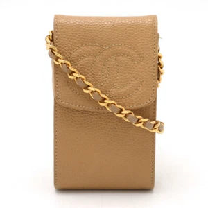 Chanel Caviar Skin CoCo Mark Chain Pochette Pouch Cigarette Case Beige - Picture 1 of 8