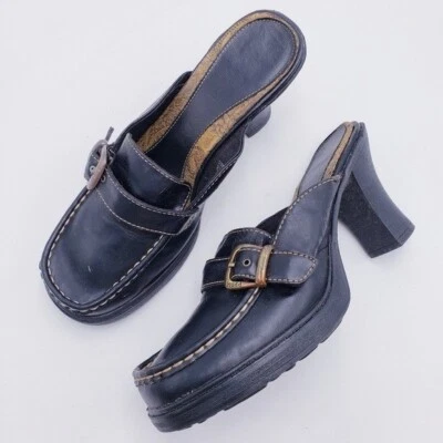 Mules de tacón grueso vintage años 90 y2k Mudd Bratz marrón cuero vegano talla 8 Foto 1 de 4