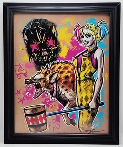 Gerahmter handsignierter Kunstdruck von Harley Quinn in Greifvögeln von Jack Geiger-FM1 - Bild 1 von 3