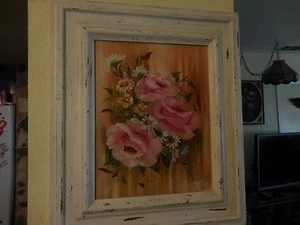 Oil on Canvas Painting of THREE PINK ROSES Signed Bernie Craig with Faded frame - Picture 1 of 12
