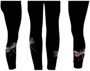 Leggings Regular OS Yoga Negros Estrás Brillante Rosa Púrpura Libélulas - Imagen 1 de 5