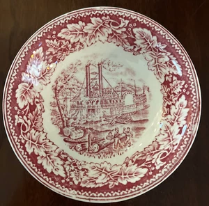 VTG 1940-56 HOMER LAUGHLIN CURRIER & IVES RED FRUIT & SAUCE BOWL 5" x 1 1/8" - Picture 1 of 10