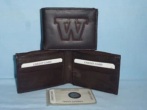 WASHINGTON HUSKIES Leather BiFold Wallet NEW dark brown 3s - Picture 1 of 6