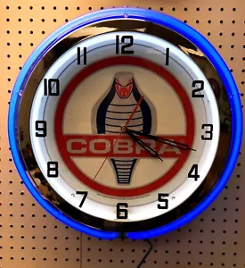 Reloj Shelby Mustang doble neón cromado serpiente azul 18" azul COBRA - Imagen 1 de 2