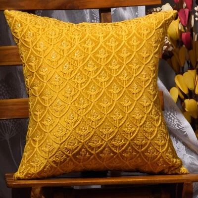 gold pillow cover home decor cushion cover mustard decorative pillow for sofa 2p - Image 1 of 4