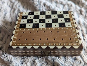 Midcentury Modern Folding Chess Inlaid Vintage Wood Game Box Gift - Picture 1 of 2