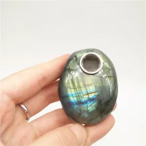 Natural Labradorite Moonstone Quartz Crystal Smoking Pipe Chakra Oval Palm Stone - Picture 1 of 12