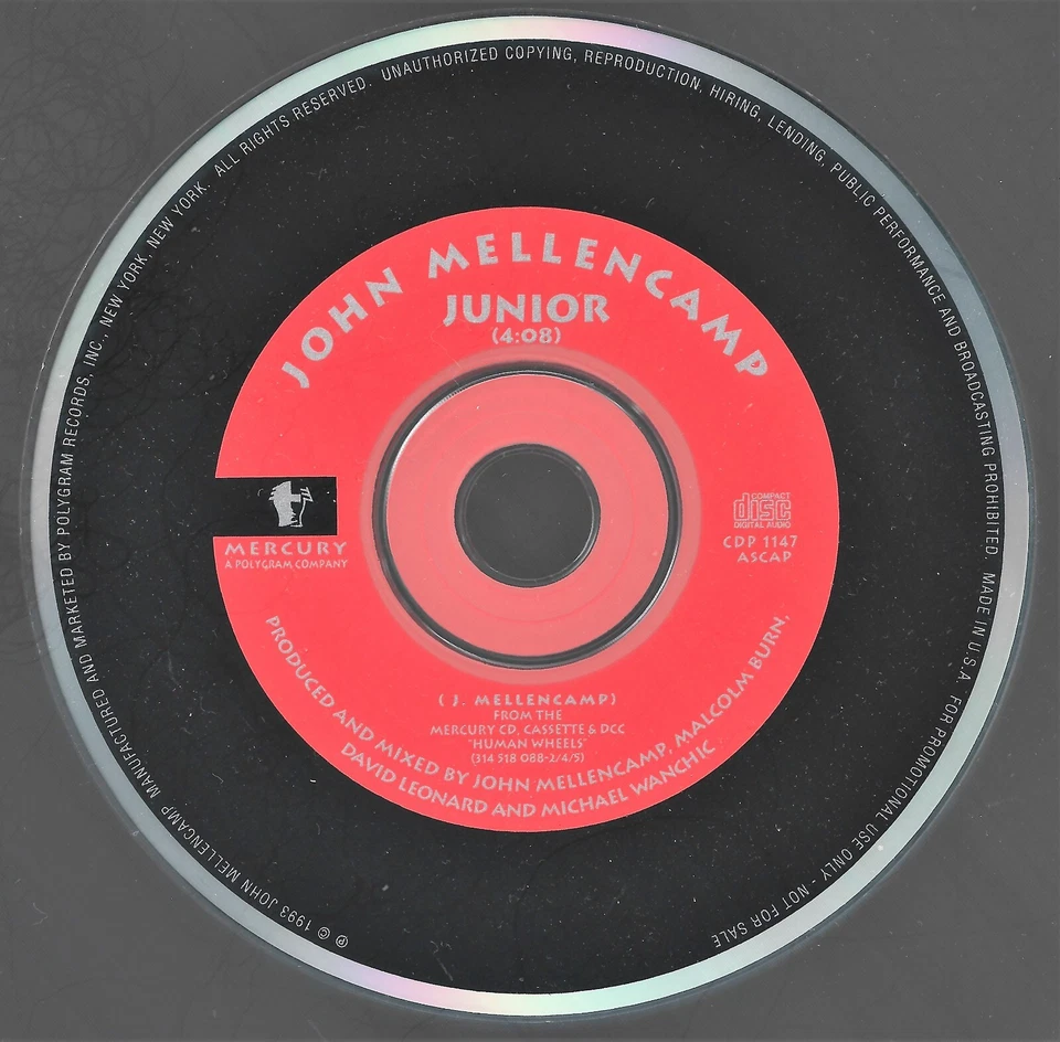 Junior [Promo Single] by John Mellencamp (Cd 1993) [1 trk] MINT Foto 1 de 1