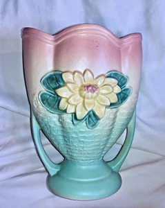 Hull Art Pottery Majolica Water Lily Vase U.S.A. L-A-8½" 1948 Cottage GrannyCore - Picture 1 of 21
