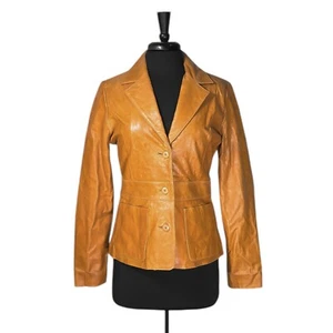 Wilsons Maxima Leather Jacket Women's Tan Button Lined Pockets Outdoor Vintage M - Picture 1 of 8