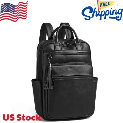 Mochila para computadora portátil para mujer de 15,6 pulgadas Mochila de cuero de viaje Cartera Trabajo Foto 1 de 4