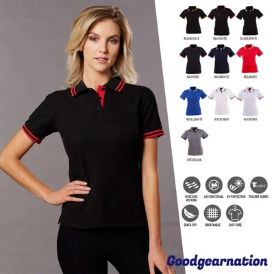 Ladies Polo Shirts Contrast Collar Cuff Cotton Back Pique Breathable Panel PS66 - image 1 of 4
