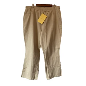Denim & Co Coastal Neutral Khaki Wide Leg Pull On Cotton Stretch Pant USA 3XP - Picture 1 of 7