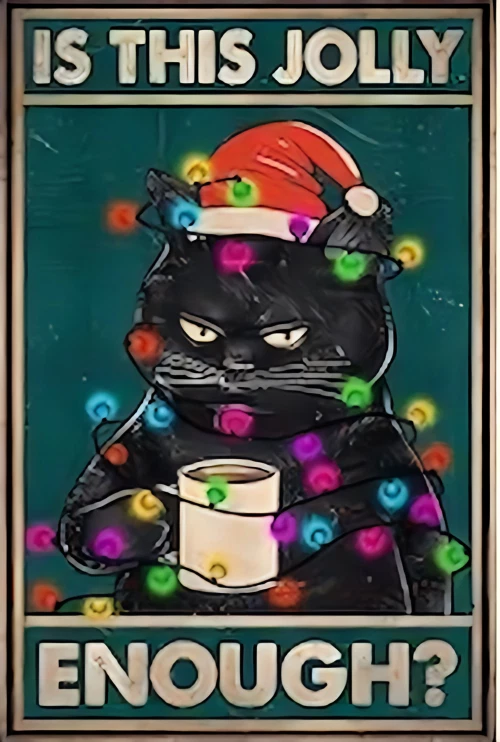 Is This Jolly Enough? Black Cat Christmas Light Coffee Holiday  MAGNET - Image 1 of 1