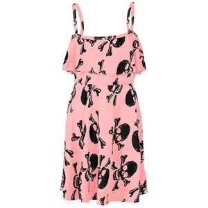 Infantil Vestido Skater Calavera Estampado Fiesta Verano Rosa sin Hombro 5-13 Yr - Imagen 1 de 3