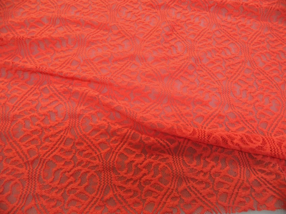 Discount Fabric Stretch Mesh Lace Dark Coral Embroidered Sheer A601 - Image 1 of 1
