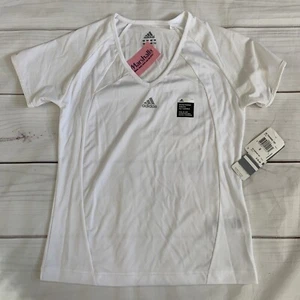 Adidas Mujer Pequeña Blanca Cuello en V Rendimiento Manga Corta Camisa SS Entrenamiento Top - Imagen 1 de 8